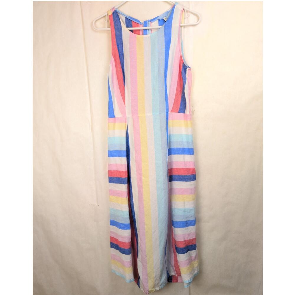 Joules Chrissie linen striped midi dress Size 4 Coastal Rainbow Resort Beachy